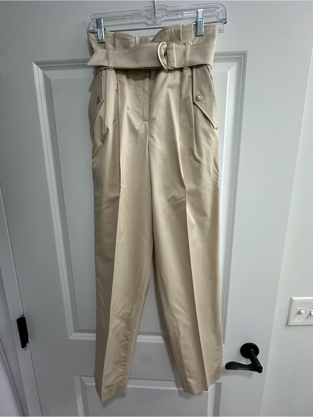ba&sh Beige High-Waist Paperbag Straight-Leg Trousers with Belt